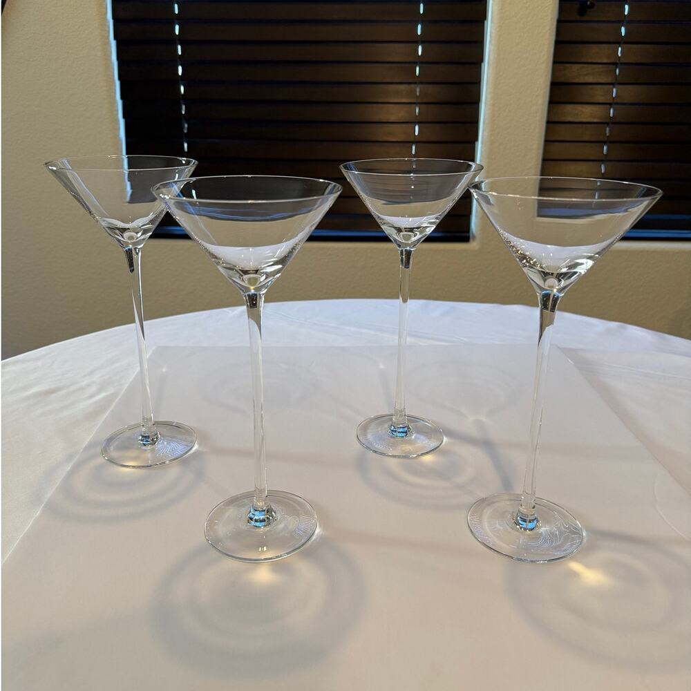 Z Gallerie Tall Minimalist Martini Glasses Clear Long Stem Set of 4 Discontinued